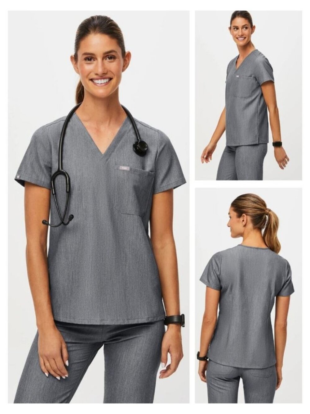 FIGS Catarina One-Pocket Scrub Top Size Small Graphite